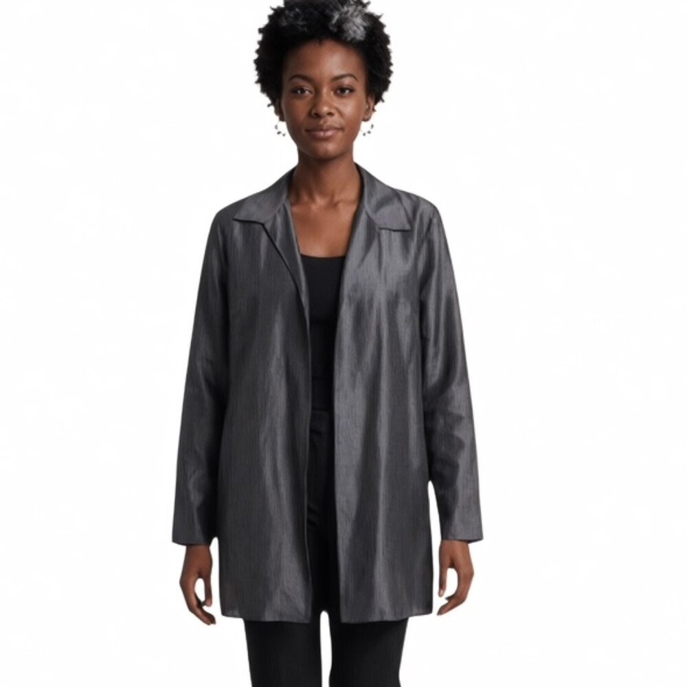 Eileen Fisher Medium Slate Open Front Linen Silk Jacket